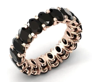 Banda de eternidad de ónix negro relleno de oro de 14 k en anillo de compromiso de plata de ley 925 - Imagen 1 de 109