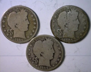 1909 , 1909o & 1909s G Barber Half Dollar Silver Coins Nice Good 3 Coin LOT NR - Picture 1 of 4