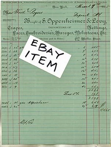 Cabeza de billhead Judaica 1885 NUEVA YORK Oppenheimer & Levy BRAPES CORDONES BORDADOS etc. - Imagen 1 de 1