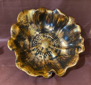 Stangl Hand Painted 22kt Gold & Black Pottery, Floral Design Bowl #3410 9, EUC - Picture 1 of 12
