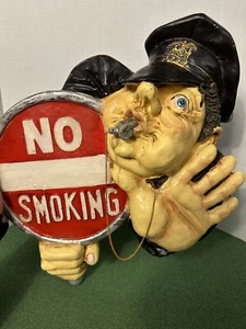 Vintage 3D “No Smoking” Plaster Funny Police Cop Guard Security Sign - Heavy - Picture 1 of 9