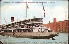Old Postcard Steamer Steam Ship Christopher Columbus Whaleback Chicago 1906