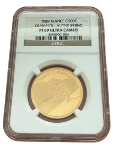 France 1989 Gold 1/2 oz 500 Francs NGC PF69UC Olympics - Alpine Skiing - Picture 1 of 2