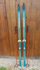 A Very Interesting Vintage Wooden 72" Long Skis Blue Finish Signed Holmenkollen