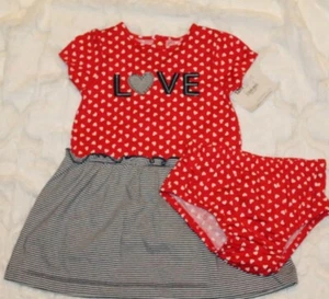 Abito Carter's Child Of Mine Bambina Tg 12M Rosso Blu Rigato Cuore LOVE con Bloomer - Foto 1 di 5
