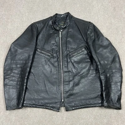 复古 70 年代 Schott Perfecto Steerhide 皮革夹克 Cafe Racer 尺码 44 Talon — 第 1/4 张图片