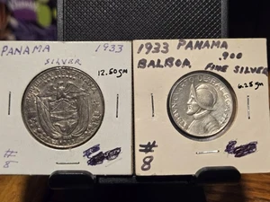 1933 Repubblica di Panama 1/2 Balboa e 1/4 Balboa monete argento 90%. - Foto 1 di 2