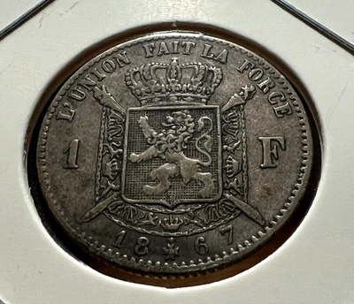 1867 BELGIUM SILVER ONE FRANC BETTER COIN - Image 1 of 2
