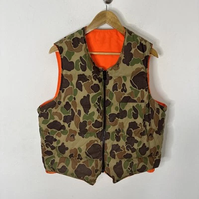 VTG Eddie Bauer Goose Down Vest Reversible Camo Blaze Orange USA 70s 80s M - Image 1 of 4