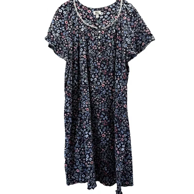 Aria Women's Nightgown Size 2X Blue Floral Short Sleeve Midi Pockets Pullover - Image 1 of 4