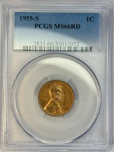1955 S 1C Lincoln centesimo di grano PCGS MS66RD (511.052) - Foto 1 di 4