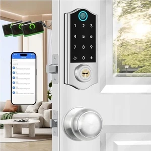 Cerraduras de puerta inteligentes Harfo con huella digital para puerta delantera con juego de manijas, App Control65 - Imagen 1 de 9