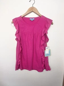 Blusa Cece con Volantes Mezcla de Algodón Top Talla Mediana Rosa Informal Nueva con Etiquetas - Imagen 1 de 6