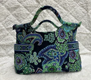 Vera Bradley Mujer Medio Verde Azul Marino, Azul Estampado Floral Bolso de Mano Cremallera - Imagen 1 de 12