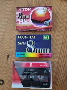 3 x TDK 8mm HS 90 Fujifilm Shg 60 Sony HG 90 Videokassette eingeschweißt in OVP  - Bild 1 von 3