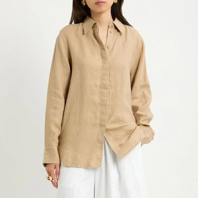 COS Beige Abalones 100% Linen Long Sleeve Shirt Size 6 - Image 1 of 4