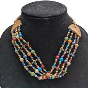 Vintage Multi Strand Multi Stone Colorful Necklace Leather Accents - Picture 1 of 4