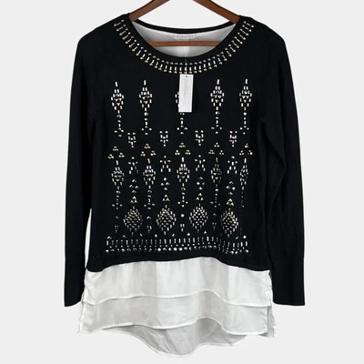 Suéter New York & Company XS Adornado En Capas Look Espalda Dividida Negro NUEVO Foto 1 de 4