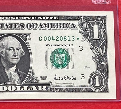 2001 Star Note $1 DOLLAR BILL ( Philadelphia C ) UNCIRCULATED - Image 1 of 3
