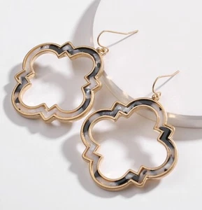 Black and White Morocco Frame Tortoiseshell Dangle Earrings - Picture 1 of 2