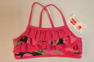 NEW Girls Bikini Top Swimsuit 7 - 8 Medium Bathing SuitPink Green Camouflage - Picture 1 of 2
