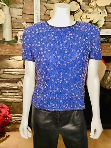 Vintage Adriana Paperll Beaded Cocktail blouse sky blue Sz 8 Party Blouce - Picture 1 of 11