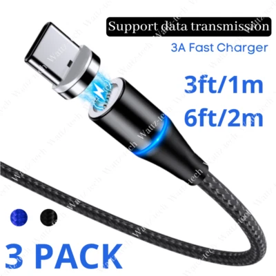 3Pack 3/6Ft Magnetic Type C Cable USB C 3A Fast Charger Cord For Samsung Android - Image 1 of 4