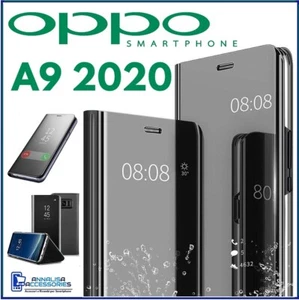 Coque Flip Pour OPPO A9 2020 Étui Livre Noire A Miroir Transparent View 360° A 9 - Photo 1 sur 12