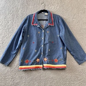 Bobbie Brooks bestickt Denim Knopfleiste Blumen y2k Baumwolle Shirt Top Damen XL - Bild 1 von 12