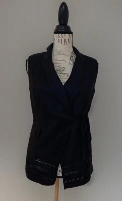 White House Black Market Tie Front Studio Vest Blazer Eyelet Jacket Size 4P - Image 1 of 4