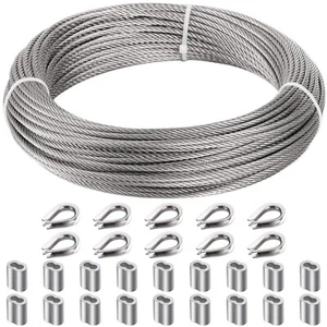 Cable de acero inoxidable de 1/8" y 3 mm, 100 pies, núcleo de 7 x 7 hilos, cable - Imagen 1 de 8