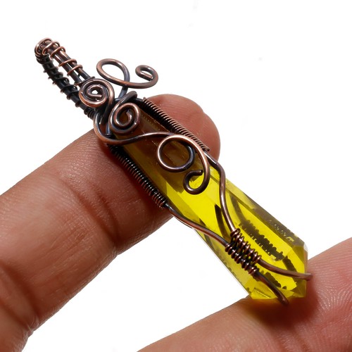 VETEMENTS Ciondolo pietra preziosa topazio limone fatto a mano filo etnico avvolgente rame gioielli 2 1" t978