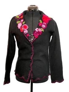 Kaliko Jacket Boho Cardigan Black Women Knit Embellished Trimming Floral Size 8 - Picture 1 of 16