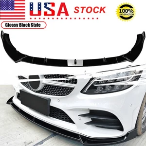 For Mercedes Benz W205 AMG Line 2019-2022 GLOSS Black Front Spoiler Lip Splitter - Picture 1 of 9