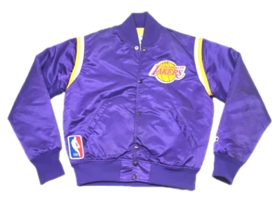 Chaqueta de bombardero satinada vintage Starter NBA Los Angeles Lakers para hombre talla mediana Foto 1 de 4