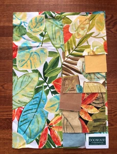 DOGWOOD Oasis in Green, Orange 18 1/4 x 26 1/2" Cotton Tropical Fabric Sample - Picture 1 of 5
