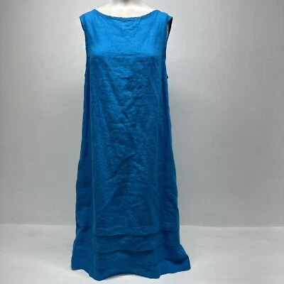 Vestido de lino sin mangas midi tejido lino puro bolsillos rectibles nuevo con etiquetas azul azulado S pequeño Foto 1 de 4