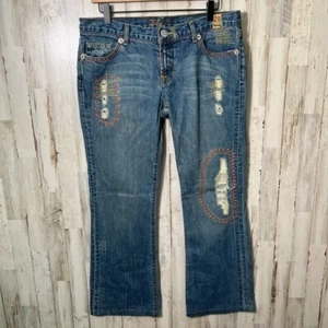 Vintage Y2k July 25 Patchwork Boho bestickt Distressed Schlag Jeans Damen 31 - Bild 1 von 7