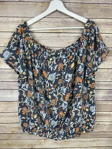 Lane Bryant 22/24 Neu mit Etikett Blumen Bluse Boho gedeckt blau Rüschenausschnitt kurz Slv - Bild 1 von 11
