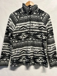 Eddie Bauer Damenpullover schwarz weiß Aztekenmuster Fleece 1/4-Reißverschluss gebraucht, in einwandfreiem Zustand Small - Bild 1 von 6