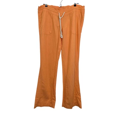 NUEVO CON ETIQUETAS ROXY Oceanside Playa Mezcla de Lino Pantalones Acampanados Naranja Medianos Boho Informales Foto 1 de 4