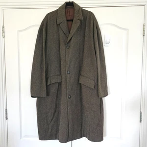 Hugo Boss Men’s Over Coat Brown Tweed Pure Wool Knee Length Size UK 48 Wayfarer - Picture 1 of 12