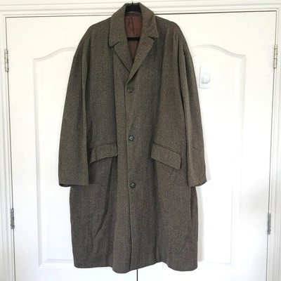 Hugo Boss Men’s Over Coat Brown Tweed Pure Wool Knee Length Size UK 48 Wayfarer - Image 1 of 4