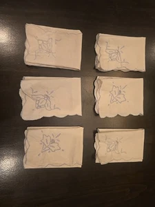 Vintage Set Of 6 Hand Embroidered Napkins White Blue Floral 10x10” Square - Picture 1 of 3