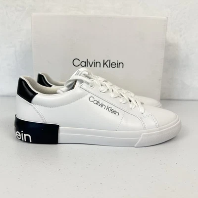 Nueva Zapatilla Deportiva para Mujer Calvin Klein Talla 8 Cathee Blanca Negra Logo Con Cordones Foto 1 de 4