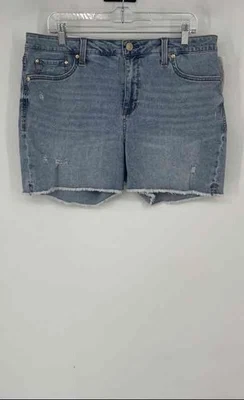 Bermudas de fin de semana Seven7 azul denim con dobladillo deshilachado Tiana talla 14 para mujer Foto 1 de 4