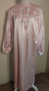 Vintage Cottagecore Nightgown Pink Satin Long Pink Lace Trim Gown Womens M - Picture 1 of 10