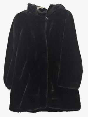 DENNIS BASSO Faux Fur Coat Womens MED Hooded Black Glam Classic Luxury Vintage - Image 1 of 4
