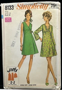 1969 De Colección Simplicity Patrón de Costura 8133 Misses Jiffy Vestido Envolvente Talla 12 Corte Fácil - Imagen 1 de 10