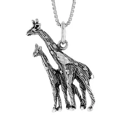 Argento Sterling Mamma E Bambino Giraffa Ciondolo/Ciondolo,Italiano Scatola - Immagine 1 di 2